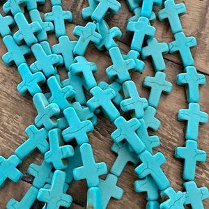 12mm Turquoise Howlite Cross Bead Strand -